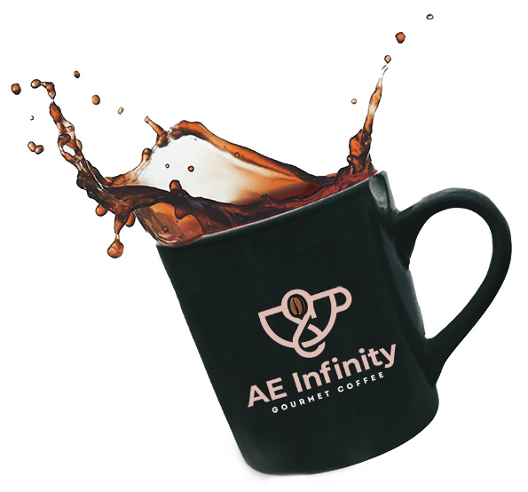 ae infinity gourmet coffee logo on a cup of coffee